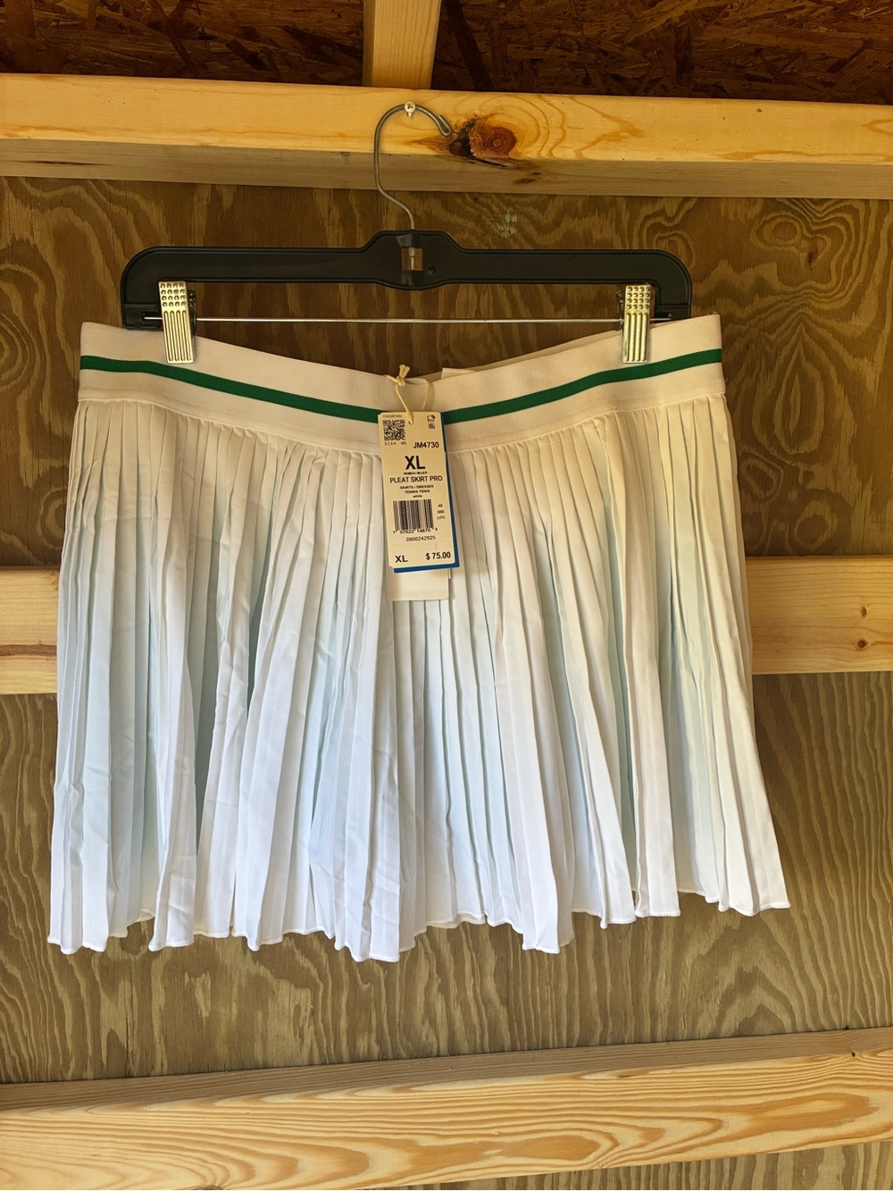 adidas White Pleated Skater Skirt with Green Waist Trim